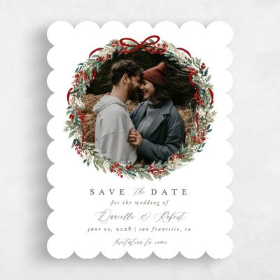 White Scalloped Wedding Save the Date - Bryn Photo