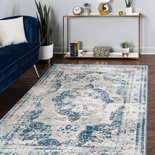 Unique Loom Sofia Collection Area Traditional Vintage Rug, French Inspired Perfect for All Home Décor, 7' 0 x 10' 0 Rectangular, Blue/Light Blue
