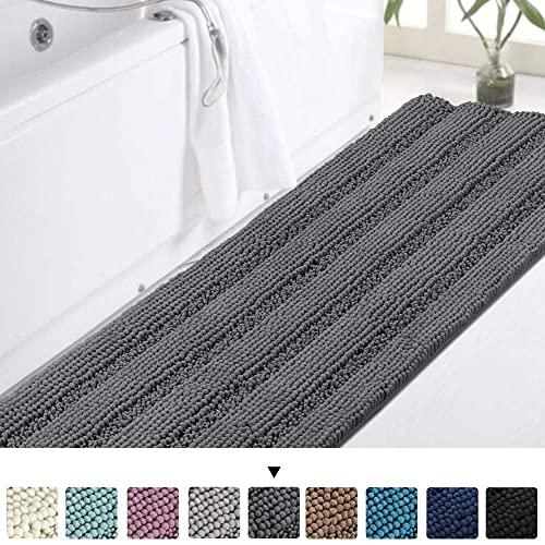 Turquoize Bath Rug Runner Long Bathroom Rug Large Size Plush Shaggy Chenille Bathroom Runner Rug 47 x 17 Non-Slip Bath Rug Runner Extra Soft & Absorbent Thick Shaggy Floor Mats, Machine Washable, Gray