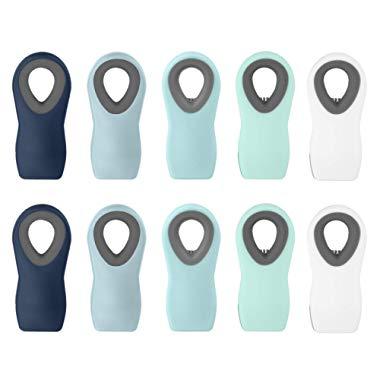 Cook with Color 10 Pc Bag Clips with Magnet, Food Clips, Chip Clips, Bag Clips for Food Storage with Air Tight Seal Grip, Snack Bags and Food Bags (Ombre Blue, Shades of Blue, Green and White)