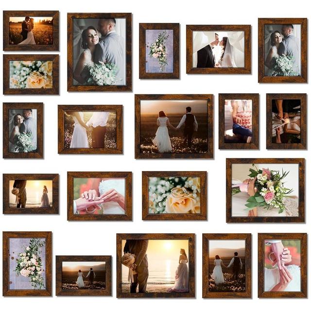 Namalu 20 Pcs Gallery Wall Frames Set Rustic Picture Frames Collage Assorted Photo Wall Decor Pack for Hanging or Tabletop Display Multi Sizes with 8 x 10, 5 x 7, 4 x 6 (Brown)