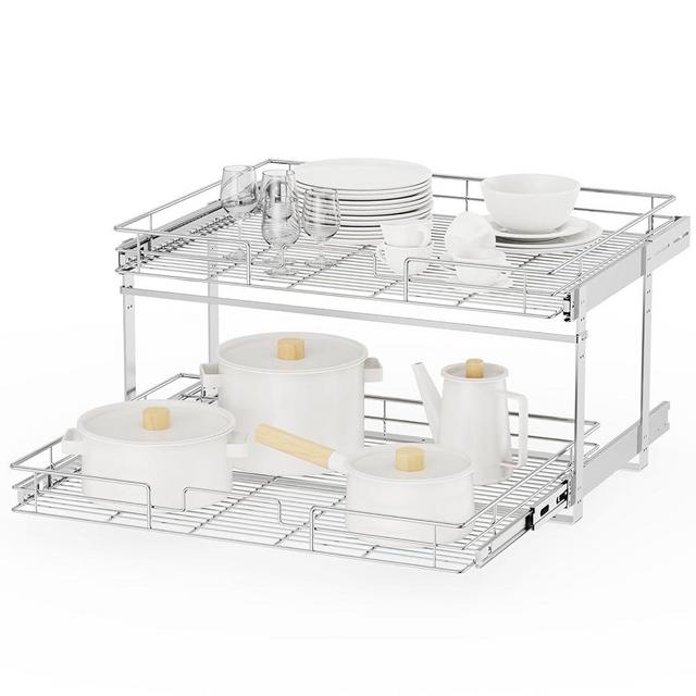 ROOMTEC Individual Pull Out Cabinet Organizer (28½" W x 21½" D), 2 Tier Spice Rack Organizer for Cabinet, Slide Out Drawer Pantry Shelf Organization and Storage for Kitchen Bathroom