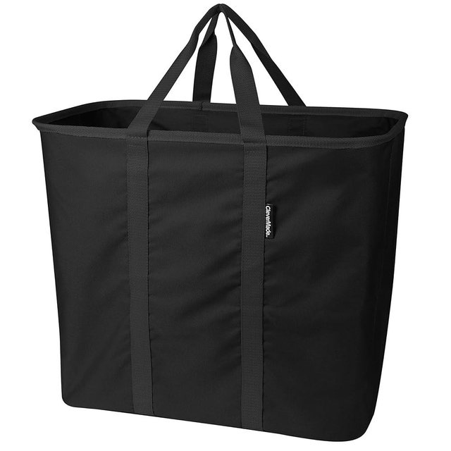 CleverMade Collapsible Laundry Caddy, Black/Black - 64L (17 Gal) Large Foldable Laundry Basket with Sturdy Pop-Up Wire Frame, Long Carry Handles - Space-Saving, Collapsible Laundry Basket, Pack of 1