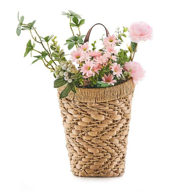 Handwoven Front Door Basket Water Hyacinth Wall Hanging Basket Decorative Boho Mounted Organizer for Dried Flower Plants Storage Basket for Garden, Home, and Farmhouse Décor