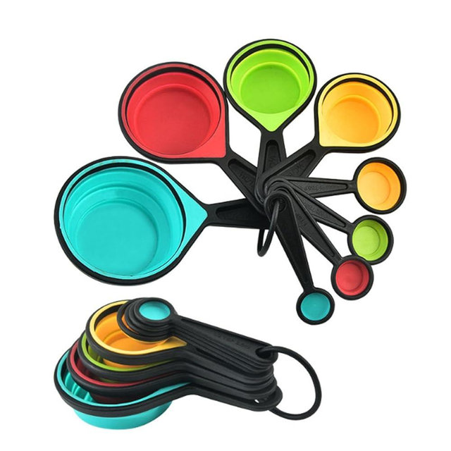 VUFVOID 8pcs Collapsible Silicone Measuring Cups and Spoons Set Adjustable Measuring Cup Camper Kitchen Accessories Measure Cups and Spoons Set