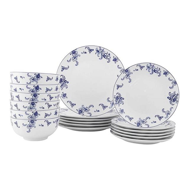 FIGULARK 18-Piece Dinnerware Set for 6, Blue Willow Ceramic, Unbreakable Kitchen Plate Bowl Set for Dinner, Salad, Dessert Microwave & Dishwasher