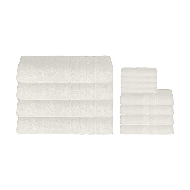 Mosobam 700 GSM Luxury Bamboo Viscose 12pc Extra Large Bathroom Set, White, 4 Bath Towels Sheets 35X70 4 Hand Towels 16X30 4 Face Washcloths 13X13, Turkish Towel Sets, Quick Dry