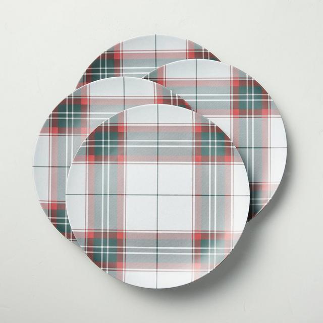 4pk Holiday Plaid Melamine Dinner Plate Set Red/Green - Hearth & Hand™ with Magnolia