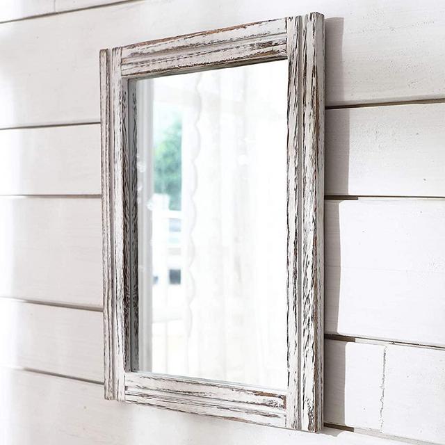 AAZZKANG Wood Mirror with Frame Rustic Wall Mirror Rectangle Decorative Farmhouse Bedroom Bathroom Hanging Mirror Home Wall Decor