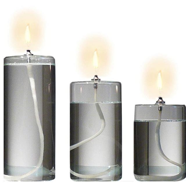 Refillable Glass Unscented Pillar Candle Gift Set of 3 - Use Alone, in a Candle Holder or Lantern - Oil Lamps Last a Lifetime and are a Unique Gift for Women