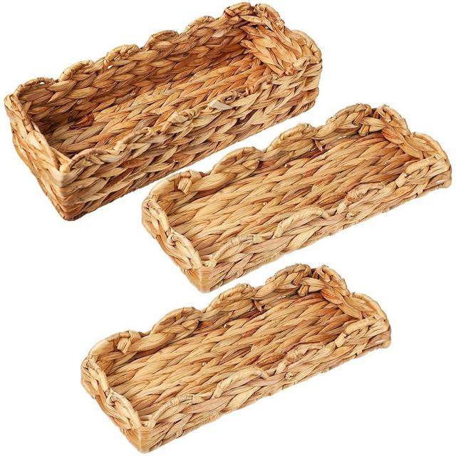 Umigy 3 Pcs Wicker Baskets Water Hyacinth Toilet Paper Basket Woven Rectangle Toilet Tank Basket Hyacinth Paper Storage Holder Organizer Storage Containers for Bathroom Bedroom Kitchen (Creative)