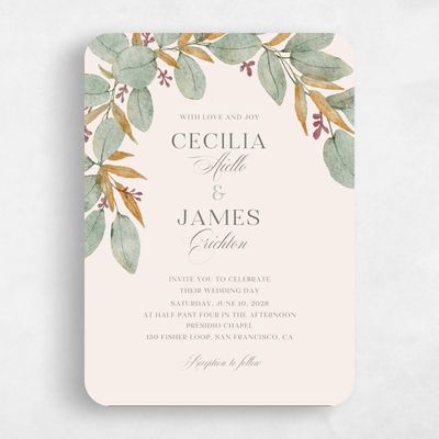 Beige Rounded Wedding Invitation - Nutmeg Portrait