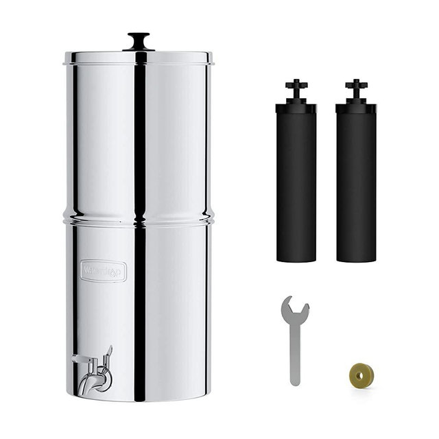 Waterdrop Gravity-fed Water Filter System, Reduces up to 99% of Chlorine&Bad Taste, 2.25-Gallon Stainless-Steel Countertop System with 2 Filters and Metal Spigot, King Tank Series, WD-TK-A