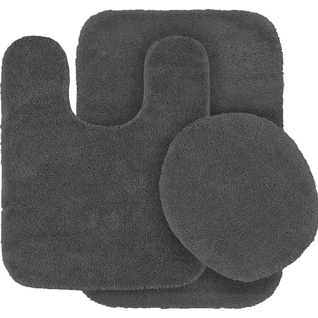 3 pc Bathroom Rug Set Bath Mats Angela Solid Charcoal/Dark Grey Color Anti Slip Soft Mats New