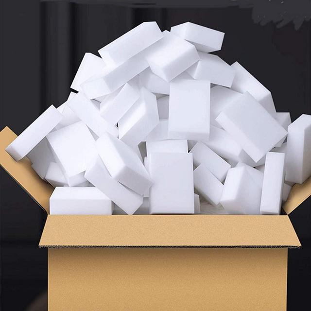 100 Pack Extra Thick Magic Cleaning Sponges - Eraser Sponge for All Surfaces - Kitchen-Bathroom-Furniture-Leather-Car-Steel - Just Add Water - Melamine - Universal Cleaner