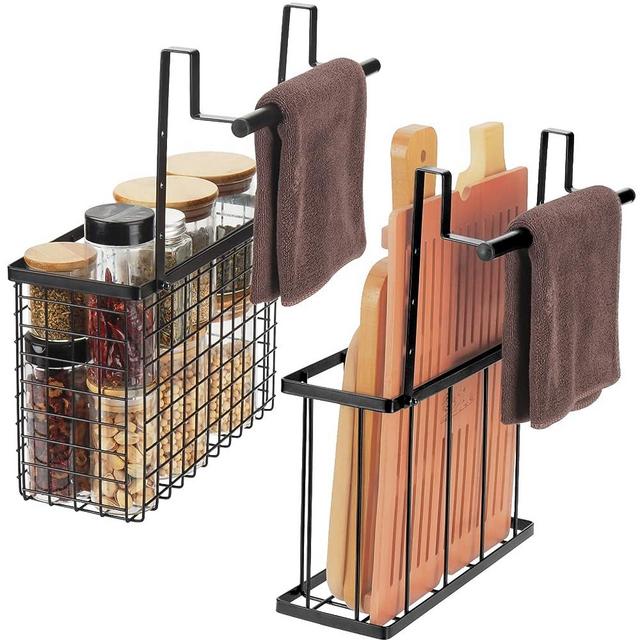 YMCCOOL 2 Pack Cabinet Door Organizer,Over The Cabinet Door Organizer with Towel Bars,Hang Over Cabinet Door Storage, Kitchen Cabinet Door Organizer for Cutting Board, Baking Sheet, Foil, Plastic Wrap