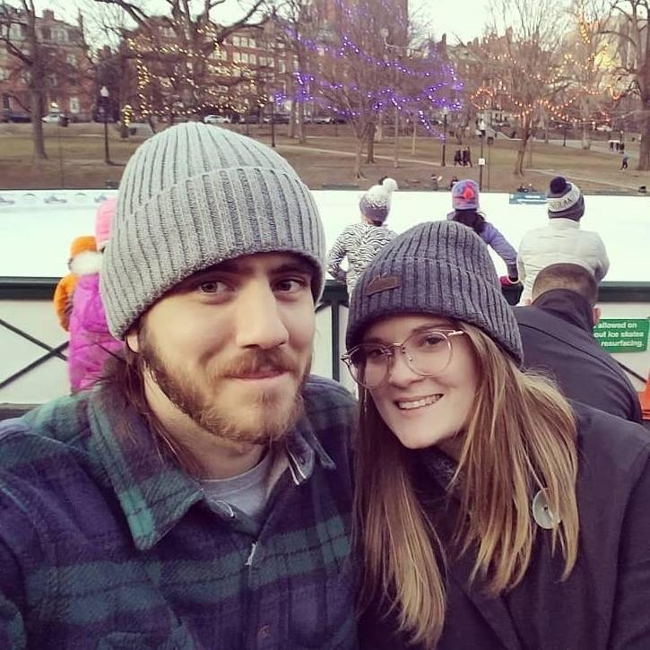 Before Carly fell, at the frog pond ice skating in downtown Boston.
