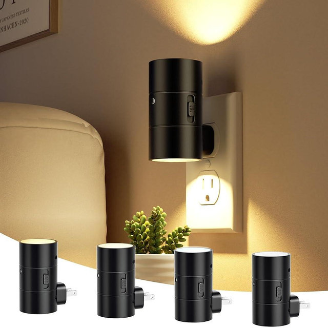 JOFIOS Night Lights Plug Into Wall,3 Color Temperatures LED Night Light Plug in,Dusk to Dawn Sensor,0-100LM Adjustable Brightness,Dimmable Night Lights for Hallway Bathroom Stair Bedroom,Black,4 Pack
