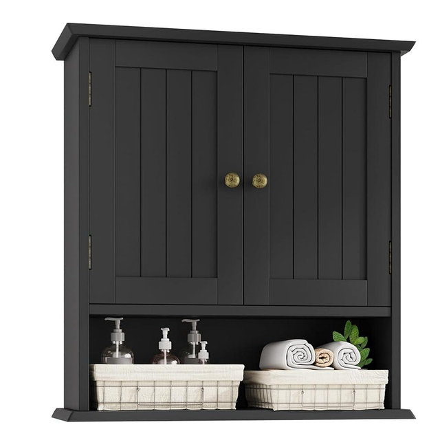 Mino Kesper Bathroom Wall Cabinet, Bathroom Cabinet Wall Mount with 2 Doors and Open Shelf, Over The Toilet Wall Storage, Wooden Medicine Cabinets