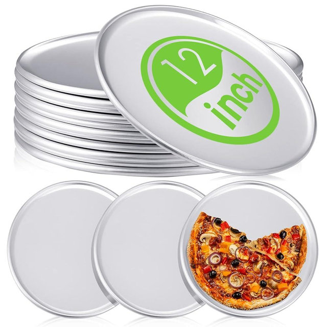 12 Pieces Pizza Pan Bulk Restaurant Aluminum Pizza Pan Set Round Pie Cake Plate Rust Free Cake Tray for Oven Baking Home Kitchen Restaurant Easy Clean(12 Inch)