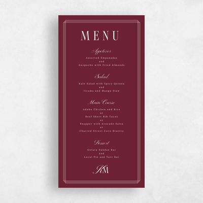 Red Typography Wedding Menu - Mahogany