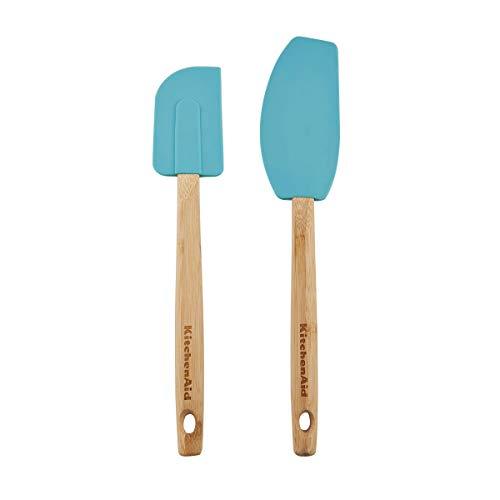 KitchenAid KE650OHAQA Classic Bamboo Spatula Set, set of 2, Aqua Sky