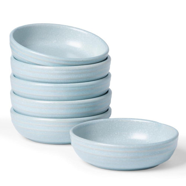 famiware Pluto Soy Sauce Dishes of 6, 3 oz Dipping Sauce Cups/Bowls/Dishes for Kitchen, Ceramic Small Bowls for Side Dishes, Appetizers, Snacks, and Sushi, Reactive Glaze, Light Blue