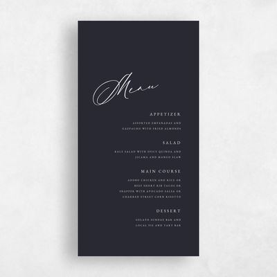 Ebony, Black Wedding Menu - Mesilla