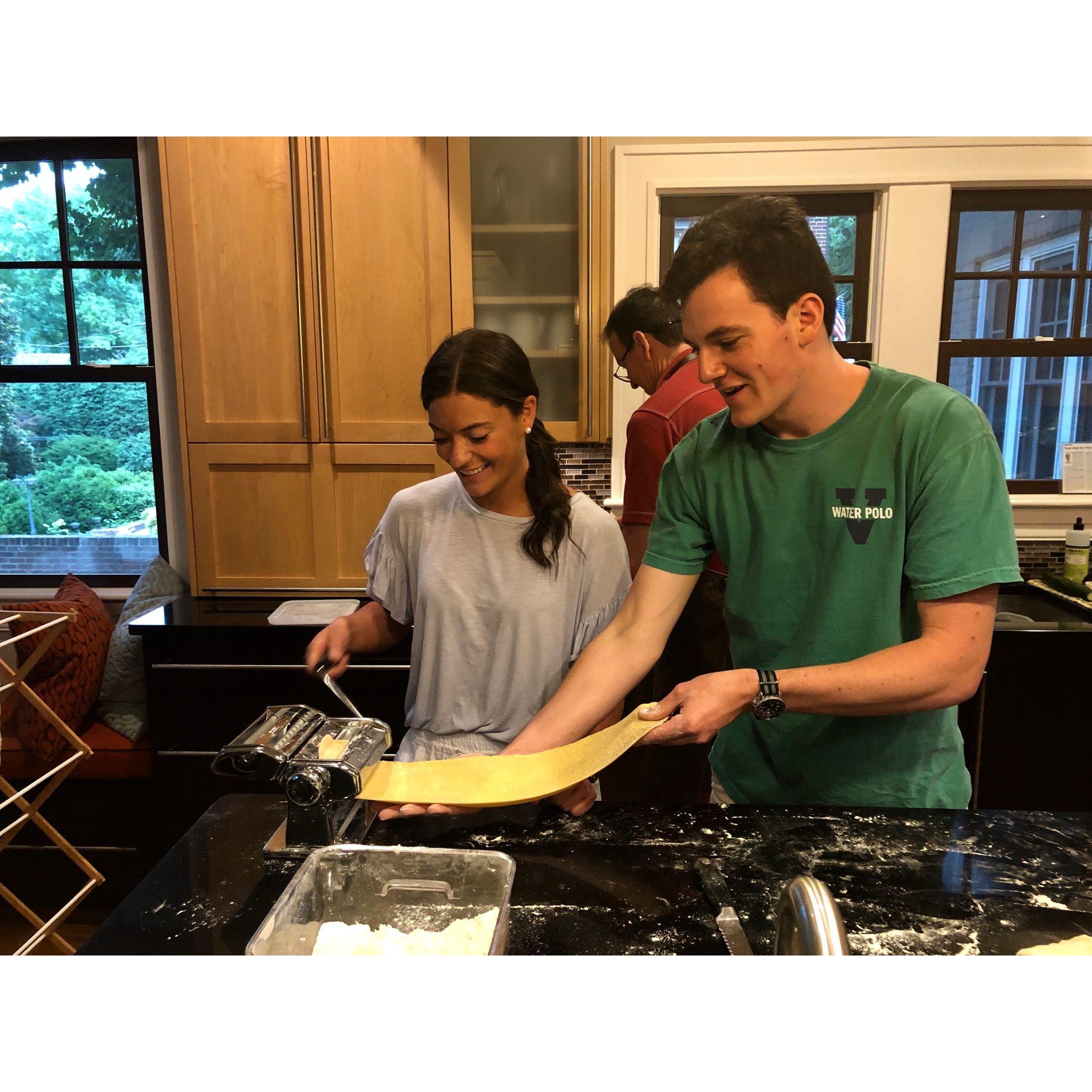 Natalie's first time visiting Jack's house. Pasta making for dinner!