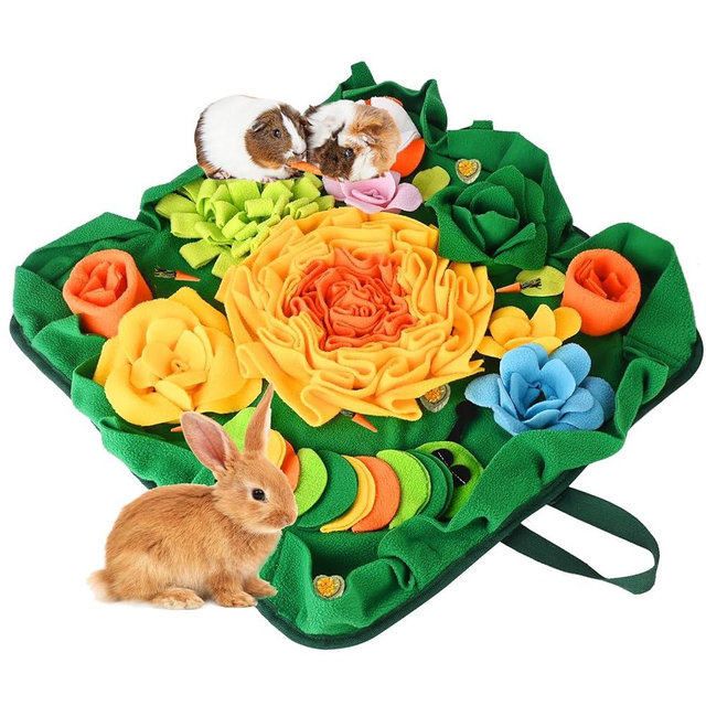 Rabbit Foraging Mat, Interactive Feed Game for Boredom, Small Pet Bunny Puzzle Toys, RUBYHOME 20" x 20" Snuffle Pad Bed Feeding Mat Rabbit Toys for Bunny Guinea Pigs Hamster Ferrets Chinchillas