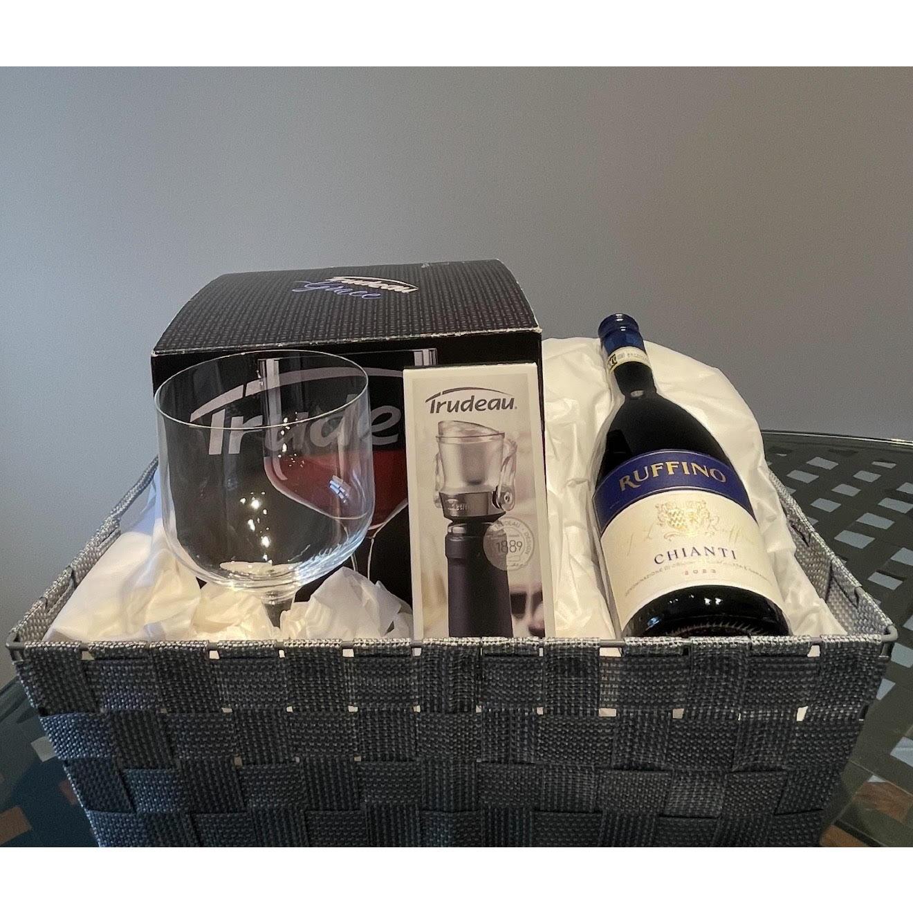 4 Piece Wine Glass Set with Ruffino and 2-in-1 Wine Stopper & Pourer