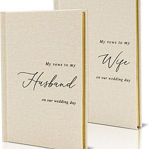 Hard Cover Vow Books (Set of 2) - My Vows to My Husband/Wife Minimalist Pocket Sized Black Embossed Wedding Ceremony Vow Renewal Speech Notebook Planner Journal, Gift for Newly Engaged Couple