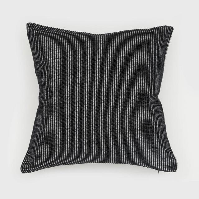 18"x18" Elsa Reversible Woven Striped Chenille Square Throw Pillow Black - Evergrace