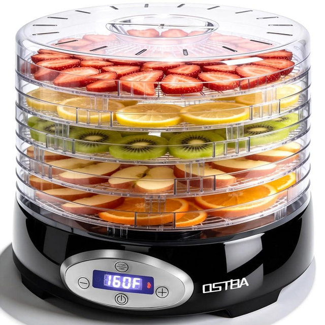 OSTBA Food Dehydrator, 5 BPA-Free 12.2" Trays, Adjustable Temp 95–160℉, 48H Timer, 420W Food Dryer for Fruits, Veggies, Jerky, Herbs, Home Use, BPA-Free