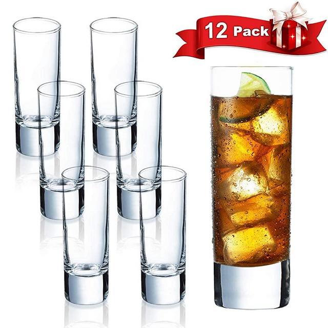 Farielyn-X Clear Heavy Base Shot Glasses 12 Pack, 2 oz Tall Glass Set for Whiskey, Tequila, Vodka