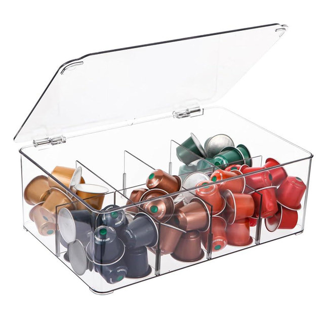 ZECENN Coffee Pod Holder Storage for Counter, Clear Organizer for K Cup, Compatible with Nespresso OriginalLine VertuoLine Capsules & Keurig, Acrylic Coffee Pods Holder with Lid - Clear