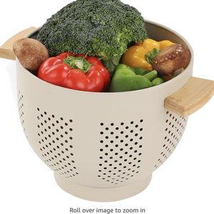 Metal Colander with Wood Handle (Sand Yellow, 11.26inch)