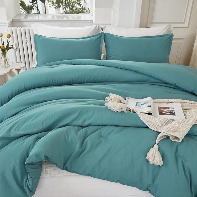 Litanika Grayish Teal Comforter Set California King Size, 3 Pieces Lightweight Solid Bedding Set & Collections, All Season Fluffy Bed Set (104x96In Comforter & 2 Pillowcases)