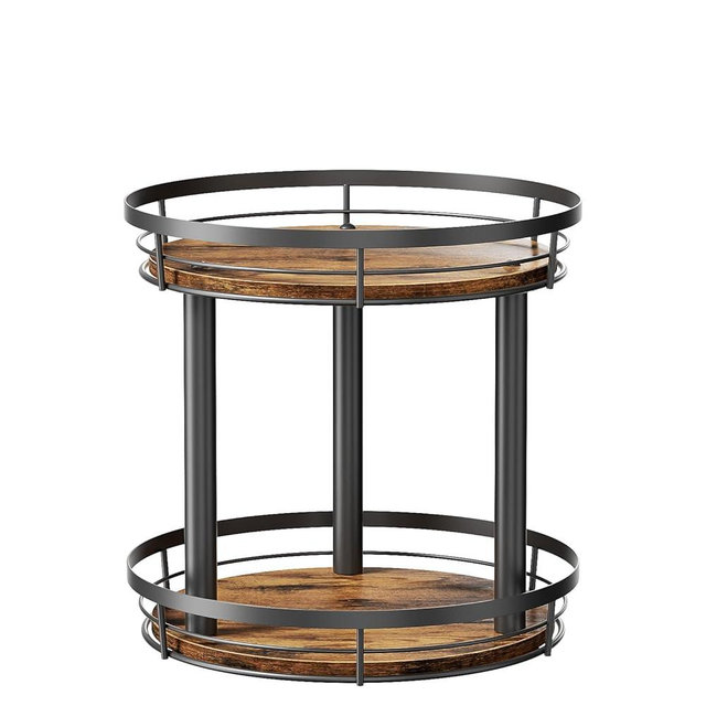 LAMU 10'' Wood Lazy Susan Spice Rack Organizer, 2 Tier Spice Organization for Cabinet, Countertop, Kitchen, Table Top, Pantry, Condiment and Seasoning Rack Organizer
