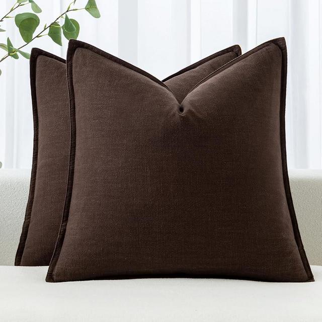 MIULEE Decorative Linen Euro Sham Pillow Covers 22x22 Inch Dark Brown Boho Farmhouse Neutral Winter Couch Throw Pillows for Bed Pack of 2 Accent Modern Pillowcase Sofa Livingroom Home Decor