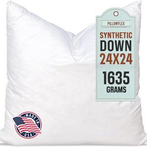 Pillowflex Synthetic Down Pillow Insert - 24x24 Down Alternative, Large Euro Pillow, Square Ultra Soft Throw, Euro Bed Sham - 1 Decorative Form