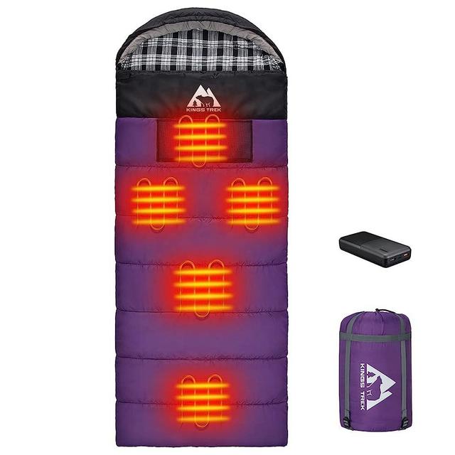 KINGS TREK Sleeping Bag Heated with 20000mAh Battery Pack & Compression Bag, Waterproof Lightweight Sleeping Bag for Camping, Backpacking, Hiking (Black, Blue & Purple)