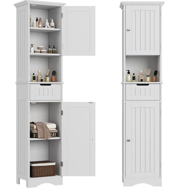 ChooChoo 67" Tall Bathroom Storage Cabinet, Narrow Bathroom Cabinet with 2 Doors and 1 Drawers, Freestanding Cupboard Floor Cabinet with Adjustable Shelves for Living Room, Kitchen, White