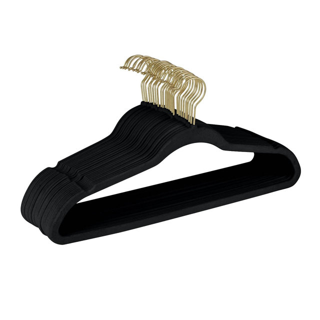 Simplify 25ct Velvet Suit Hangers with Matte Gold Hook - Black: Multipurpose Clothes Hangers for Suits, Coats, Dresses