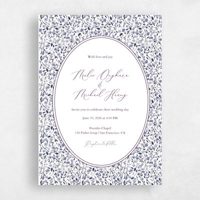 Dark Berry, Blue Wedding Invitation - Ariella Portrait