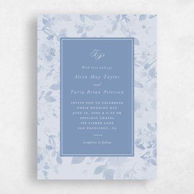 Denim Blue Wedding Invitation - Hermine Portrait
