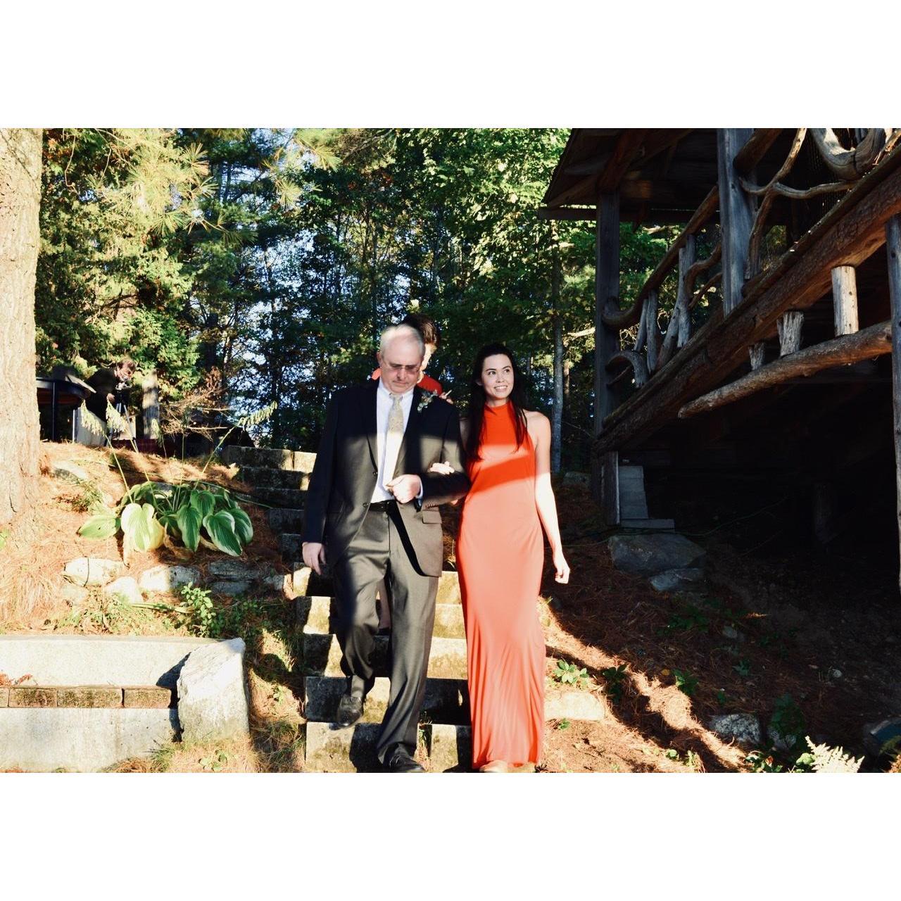 Shannon’s parents walked her down the steps onto the dock. Her dress, represents her mother’s side as red symbolizes the color of prosperity, fortune, and celebration in Chinese custom.