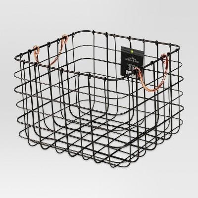 Small Milk Crate Wire Basket - Antique Pewter with Copper Colored Handles - Threshold™