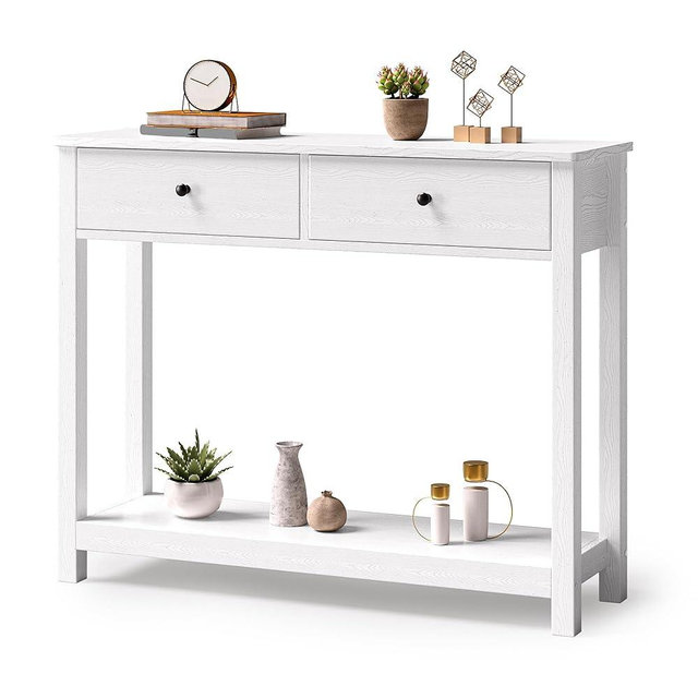 Gizoon Console Table with Drawers, Sofa Table with Storage Shelves, 2-Tier Wooden Entryway Table for Living Room, Kitchen, Hallway, Foyer, White