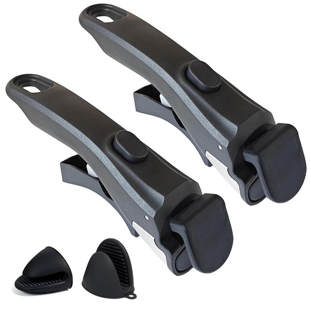 Removable Handle, 2 PCS Detachable Pot Handles with Silicone Oven Mitts Heat Resistant, Universal Pan Handle, Replacement Handles for Pots and Pans, Fits All Cookware-Black